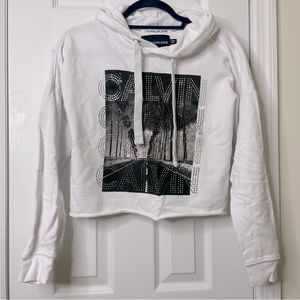 Calvin Klein jeans crop sweater hoodie pullover women white long sleeve